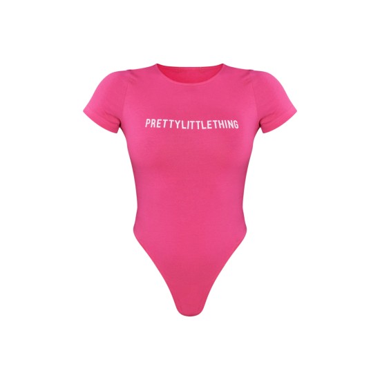 PRETTYLITTLETHING Hot Pink Logo Short Sleeve Bodysuit