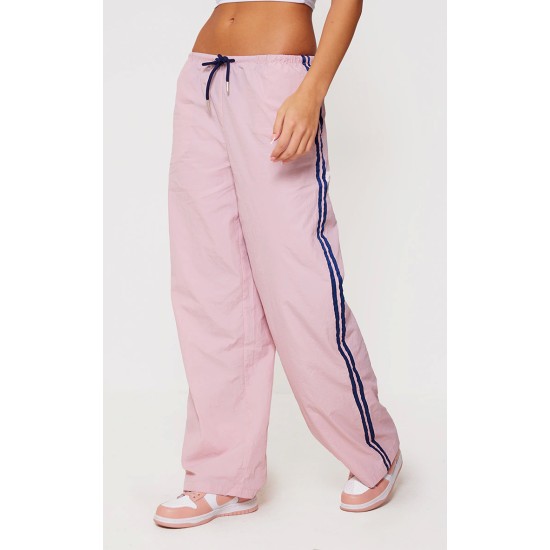 Pink Shell Side Stripe Detail Wide Leg Pants