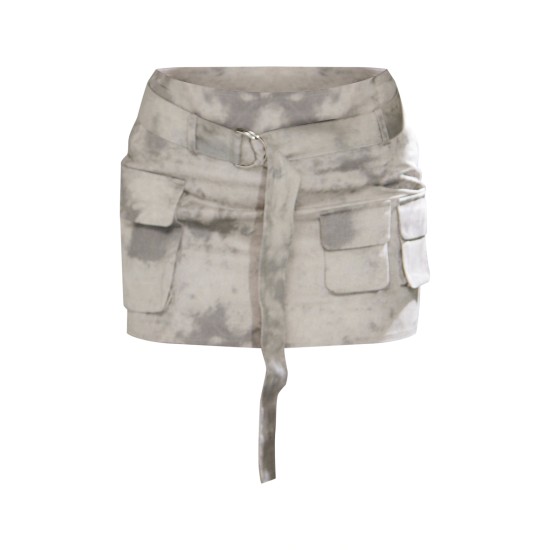 Grey Washed Twill Cargo Micro Mini Skirt