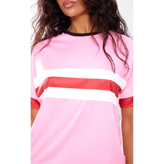 Pink Oversized Stripe Detail Football T-shirt