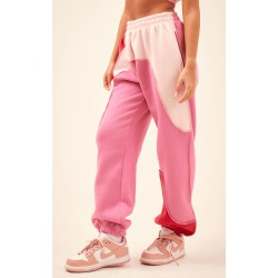 Baby Pink Color Block Sweat Cuffed Oversized Sweatpants