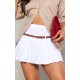 White Stretch Woven Belt Detail Pleated Mini Skirt