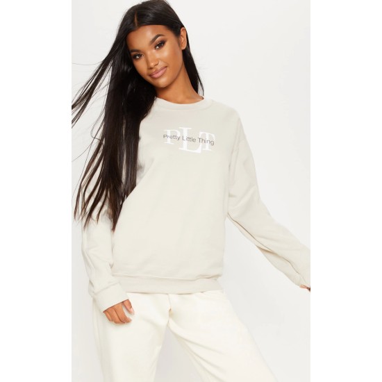 PRETTYLITTLETHING Sand Graphic Oversized Fit Sweatshirt