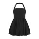 Black Buckle Detail Halterneck Puffball Mini Dress