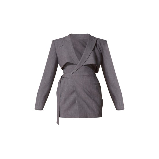 PLT Label Charcoal Tie Side Detail Blazer Dress