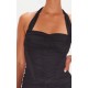 Black Mesh Extreme Ruched Corset Halter Bodycon Dress