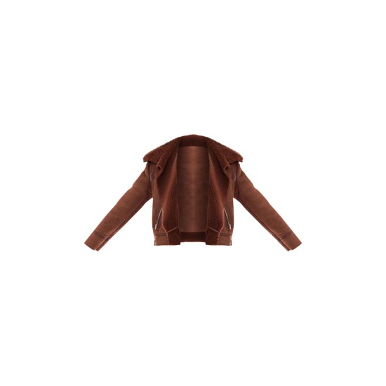 Chocolate Faux Suede PU Bonded Aviator Jacket