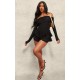 Black Slinky Long Sleeve Bardot Rara Skort Romper