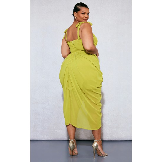 Plus Olive Underwire Detail Draped Midi Dress