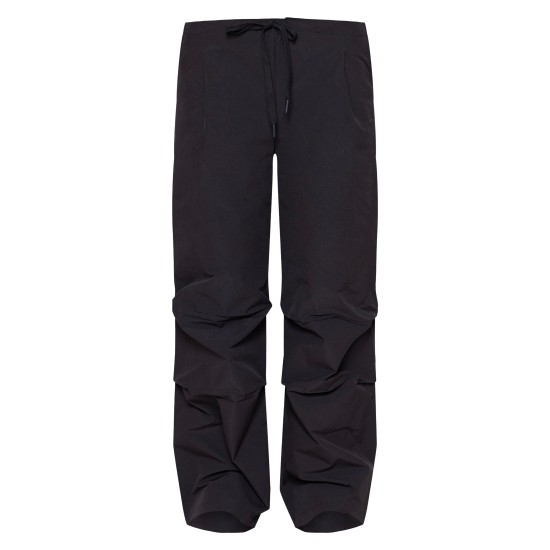 Black Thin Waistband Drawstring Detail Track Pants