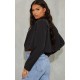 Black Woven Cropped Shoulder Padded Blazer