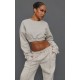 Petite Moss Grey Crop Elasticated Sweat Top