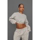 Petite Moss Grey Crop Elasticated Sweat Top