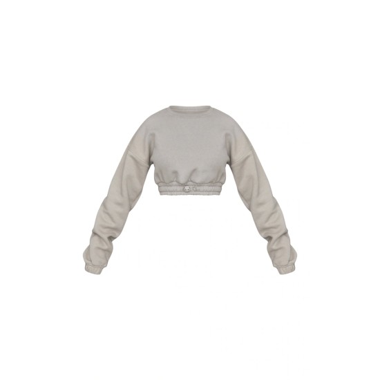 Petite Moss Grey Crop Elasticated Sweat Top