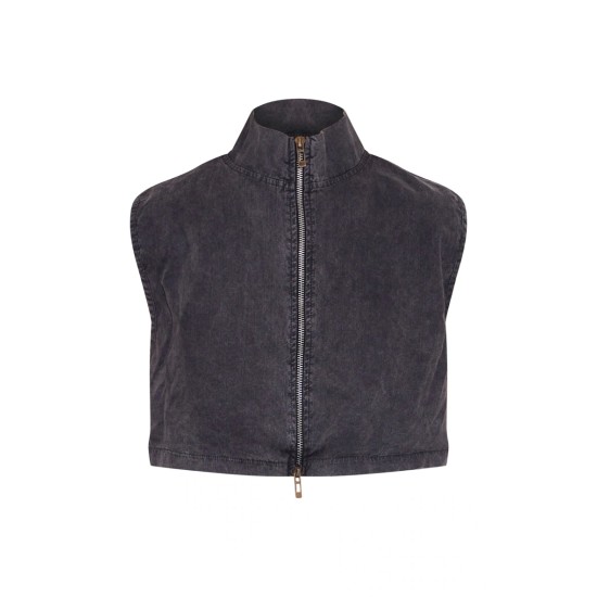 Washed Charcoal Twill Zip Up Top