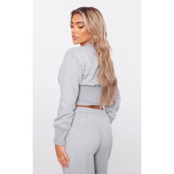 Ash Grey Ribbed Hem Popper Detail Sweatshirt