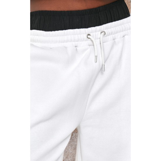 Tall White Double Waistband Wide Leg Sweatpant