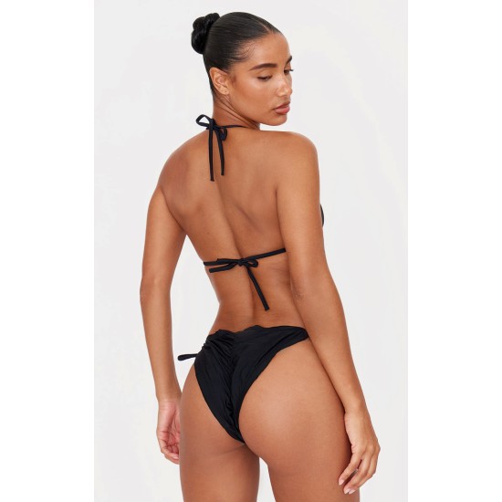 Black Frill Edge Ruched Back Bikini Bottoms