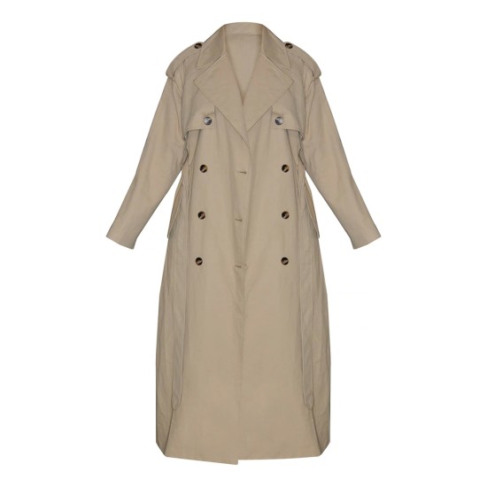 Beige Belted Double Breasted Trench Coat