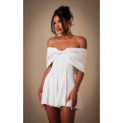 Premium White Satin Extreme Bow Detail Romper