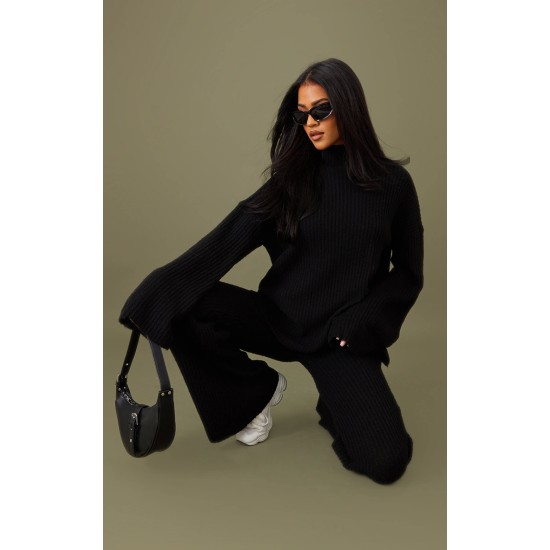 Tall Black Luxe Rib Knit Oversized Sweater